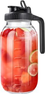 64oz Glass Pitcher with Lid, 2 Quart Mason Jar Pitchers with Lid and Spout, Wide Mouth Breast Milk Pitcher Glass Jug Sun Tea Pitchers, Cold Brew Coffee pitcher, Fridge Container for Water, Juice, Tea - Image 2