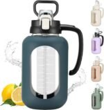 64oz Glass Water Bolttles Half Gallon Large Motivational Water Bottle with Time Marker Sports Water Bottles with Silicone Sleeve and Handle Lid Water Jug for Gym Workout-1 Pack - Image 2