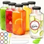 6Pack 16oz Glass Juice Bottles with Lids, Reusable Leakproof Drink Containers with Pour Spout, Glass Straws & Cleaning Brush for Juices, Smoothies, Milk and Beverages - Image 2