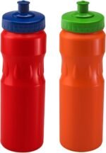 750ml Squeeze Water Sports Bottle, BPA-Free with Leakproof Sports Push Pull Lid, Ergonomic Easy To Hold, Kids School, Cycling, Basketball. 2 Pack - Orange and Red - Image 2