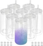 8 PCS Plastic Snow Globe Tumbler,16 oz Double Wall Tumbler with Pre Drilled Hole,Bulk Snow Globe Cups with Clear Lip and Straw,DIY Glitter Snowglobe(No gold powder) - Image 2