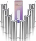 8 Pack 20 Oz Straight Skinny Tumblers, Individually Gift Boxed Stainless Steel Slim Skinny Tumbler Set Bulk, 20 Oz Insulated Slim Thin Travel Tumbler Cup for Diy, Silver - Image 2