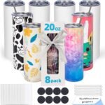 8 Pack 20oz Sublimation Tumbler Blanks Skinny Straight in Bulk, Stainless Steel Insulated Sublimation Tumbler with Polymer Coating for Heat Transfer, With Lid, Straw, ribbon, Gift box - Image 2