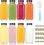 8 Pack 8 oz Glass Juice Bottles with Lids & Labels, Reusable Travel Juice Storage Containers, Clear Glass Drink Jars for Juicing, Water, Ginger, Wellness Shots - Leakproof, Dishwasher Safe - Image 2