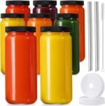 [ 8 Pack ] Glass Juicing Bottles with 2 Straws & 2 Lids w Hole- 16 OZ Travel Drinking Jars, Water Cups with Black Airtight Lids, Reusable Tall Mason Jar for Juice, Bubble Tea, Smoothie, Tea, Kombucha - Image 2