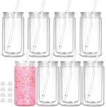8 Pack plastic Snow Globe Tumbler, 16 Oz Double Wall Plastic Can with Lid and Straw, Plastic Mason Jar Mug for Snow Globe Glitter DIY Gift (Clear) - Image 2