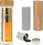 95° Double-Wall Glass Tea Bottle with Removable Stainless Steel Infuser - BPA and BPS Free, Insulated and Leakproof Travel Tumbler for Loose Leaf Tea, Coffee, Fruit - Eco-Friendly (15oz/450ml) - Image 2