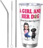 A Girl And Her Dog A Bond That Can't Be Broken Dog Mom Personalized Tumbler with Lid, 20 Oz Stainless Steel Insulated Custom Coffee Tumbler Cup Gift for Dog Lovers Daughter Woman Wife - Image 2