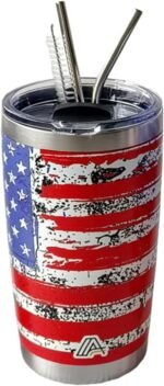 ABC Indus 20oz Stainless Steel Tumbler - USA FlagTumbler with Lid and Straw, Double Walled Travel Mug Insulated for Hot & Cold Drinks, Vacuum Insulated Water Bottle for Home, Patriotic GIft - Image 2