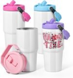 AGH 4 Pack 20 oz Sublimation White Tumblers with Handle & Straw, Double Wall Stainless Steel Vacuum Insulated Cups with Colored Filp Lid, Leak-Proof Travel Mug for Hot/Cold Drinks - Image 2