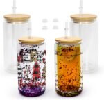 AGH 4 Pack Snow Globe Tumbler 16 oz Sublimation Snow Globe Glass Tumbler with Pre Drilled Hole Double Wall Snowglobe Glass Cups for Snow Globe Glitter DIY - Image 2