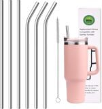 AIERSA Metal Straws for 40oz Tumbler Replacement,12 Inch Reusable Stainless Steel Straw Compatible Stanley Cup, 6pcs Large Straws with Cleaning Brush for Stanley Cup Accessories - Image 2