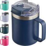 ALOUFEA 12oz Insulated Coffee Mug Cup with Handle, Stainless Steel Travel Coffee Mug with Flip Lid, Double Wall Vacuum Coffee Tumbler, Navy - Image 2