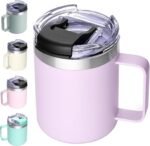 ALOUFEA 12oz Insulated Coffee Mug Cup with Handle, Stainless Steel Travel Coffee Mug with Flip Lid, Double Wall Vacuum Coffee Tumbler,Lavender - Image 2