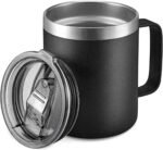 ALOUFEA 12oz Stainless Steel Insulated Coffee Mug with Handle, Double Wall Vacuum Travel Mug, Tumbler Cup with Sliding Lid, Black - Image 2