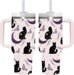AMZUShome 40 OZ Goth Cat Tumbler with Handle.Unique Birthday Christmas Gifts for Goth Lover.Personalized 40 OZ Goth Cat Tumbler Gifts for Women Men. - Image 2