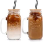 ANOTION Mason Jar with Lid and Straw, 24 oz Regular Mouth Mason Jars with Handle Drinking Glasses Tumbler Reusable Cups Smoothie Water Bottles for Iced Coffee (Classic 2 cups Style) - Image 2