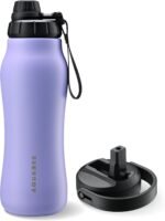 AQUABEE Insula Stainless Steel Water Bottle with Spout & Straw lid, BPA Free & Leakproof, Double Walled Vacuum Insulated water bottle for Sports, Bike, Travel & Hiking (Lavender, 24 Oz) - Image 2