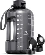 AQUAFIT 1 Gallon Water Bottle with Time Marker - Straw & Chug Lid - BPA Free Gym Water Bottle with Straw - Big Gallon Jug (Gray, 128 oz - 2 Lids) - Image 2