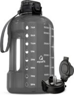 AQUAFIT 1 Gallon Water Bottle with Time Marker - Straw & Chug Lid - BPA Free Gym Water Bottle with Straw - Big Gallon Jug (Gray, 128 oz - 2in1 Lid) - Image 2
