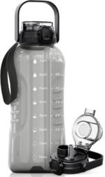AQUAFIT 64 oz Water Bottle with Time Marker - 2in1 Straw & Chug Lid - BPA Free Big Water Bottle with Straw - Gym Water Bottle with Strap - Water Jug (64 Ounces, Gray) - Image 2