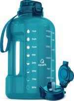 AQUAFIT Half Gallon Water Bottle with Time Marker - Straw & Chug Lid - BPA Free Gym Water Bottle with Straw - Big Gallon Jug (Aqua, 64 oz - 2in1 Lid) - Image 2