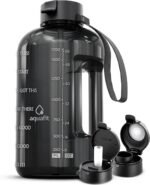 AQUAFIT Half Gallon Water Bottle with Time Marker - Straw & Chug Lid - BPA Free Gym Water Bottle with Straw - Big Gallon Jug (Gray, 64 oz - 2 Lids) - Image 2