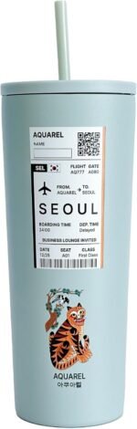 AQUAREL City Edition Seoul 24oz Tumbler – Stainless Steel Vacuum Insulated Travel Cup with Lid&Straw, Double Wall Insulated Iced Coffee&Water Bottle, Korean Culture Inspired Collectible Gift Series - Image 2
