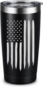 ARIABLE American Flag Tumbler, Gifts for Men Women, USA Drinking Cup for Fathers Day, Christmas - 20 Oz Engraved Insulated Tumbler, Black - Image 2