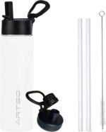 ARTSO 24oz Stainless Steel Insulated Water Bottle with Straw & Two Lids,Double Walled Vacuum Insulated Leak Proof Hot Cold Water Bottles, White - Image 2