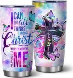 ATHAND Christian Gifts for Women,Philippians 4:13 Bible Verse Christian Faith Cross,20 oz Stainless Steel Tumblers with Lid,Coffee Mugs.Religious Baptism Classical Faith Bible Verse Quote Prayer - Image 2