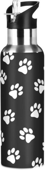 AUUXVA Sports Water Bottles Dog Paw Print Black White Vacuum Insulated Stainless Steel Water Bottle with Straw Lid for Travel Fitness Outdoor Sports Gym, 20 oz - Image 2