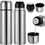 Afcabakila 2Pcs Vacuum Insulated Thermal, 17 oz/500ml Silver 304 Stainless Steel Water Bottle Thermal with Cup for Hot and Cold Drinks, Compact Double Wall Flask Coffee Travel Mugs Office, Outdoor - Image 2