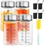 Akamino 4 Set Glass Juice Bottles,12 Oz Wide Mouth Glass Shaker Bottle with Stainless Steel Lids and Scale,Reusable Empty Drink Containers with Sleeve Brush for Milk Tea,Smoothies,Beverage - Image 2