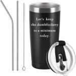 Aletege Let's Keep The Dumb f To a Minimum Travel Mug Funny Tumbler White Elephant Christmas Gifts for Men Women Boss Coworkers 20 Oz Insulated Stainless Steel Travel Tumbler Black - Image 2