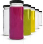 All About Juicing Clear Glass Water Bottles Set - 6 Pack Wide Mouth with Lids for Juice, Smoothies, Beverage Storage - 16 oz, Durable, Reusable, Dishwasher Safe, Leak Proof (Black Caps) - Image 2