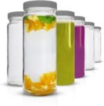 All About Juicing Clear Glass Water Bottles Set - 6 Pack Wide Mouth with Lids for Juice, Smoothies, Beverage Storage - 16 oz, Durable, Reusable, Dishwasher Safe, Leak Proof (Grey Caps) - Image 2