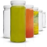 All About Juicing Clear Glass Water Bottles Set - 6 Pack Wide Mouth with Lids for Juice, Smoothies, Beverage Storage - 16 oz, Durable, Reusable, Dishwasher Safe, Leak Proof (White Caps) - Image 2