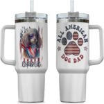 All American Poodle Dog Dad Patriotic US Flag Insulated Tumbler 4th of July Gift Customized Name Tumbler Personalized With Lid Engraved 40oz with Lid - Image 2