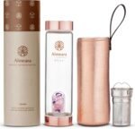 Almeara Crystal Water Bottle | Amethyst, Rose Quartz & Clear Quartz Crystals | Authentic Gemstones – Loose Leaf Tea infuser – Gem Elixir Infused Tempered Glass Water Bottle - Gift ready box - 16.9 oz - Image 2