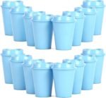 Alohastarttg Plastic Reusable Coffee Cups with Lids, 12oz Travel Tumbler, Hot & Cold, Microwave Safe, for Toddlers and On the Go, 16 Pack(16, Blue) - Image 2