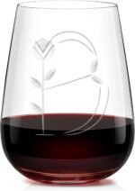 Alterf Hand-Blown Crystal Stemless Glasses with Personalized Initial Engravings - 16 Oz Lead-Free Monogram Red Wine Tumblers - Perfect for Wine Connoisseurs and Letter 'B' Enthusiasts - Image 2
