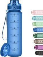 Alwager 32oz Water Bottle with Time Marker, Motivational Drinking Bottle with Strap, BPA-Free Leak-Proof, Encouraging Water Bottle Time to Drink Water for Gym School Office Travel - Image 2