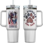American Australian Shepherd Dog Dad 4th of July Patriotic US Flag Insulated Tumbler Customized Name Tumbler Personalized With Lid Engraved 40oz with Lid - Image 2