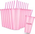 Amyhill 12 Pcs Reusable Glitter Cups with Lids and Straws 24 oz Plastic Tumbler Iced Coffee Cup Travel Mug for Smoothie Juice Birthday Sleepover Party Supplies for Valentine Girl(Light Pink) - Image 2