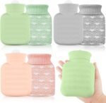 Amylove 3 Pcs Mini Hot Water Bottle for Hot & Cold Compress with Cover 320ml Silicone Microwave Heating Bottles Small Water Bag for Travel Holiday Gift(Gray, Pink, Green,Heart Print) - Image 2