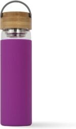 Apana Bottle Hot and Cold Detox Tea Infuser Glass Bottle With Protective Silicone Sleeve Bamboo Lid Top With Handle 18.5 Oz (555 ML) Perfect For On The Go Portable Use (Purple, 18.5 OZ) - Image 2