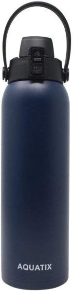 Aquatix Flip Top Double Wall Insulated Stainless Steel Sports Water Bottle (Midnight Blue, 32-Ounce) - Image 2