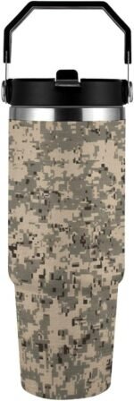 Army Digital Camouflage Car Cup 30 Oz Water Bottle Large Capacity Car Cup Insulated Travel Coffee Mug Double Wall Travel Cups Vacuum Insulated Tumbler for Outdoor Home Use - Image 2