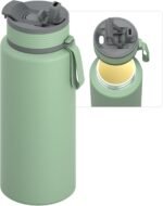 Asobu Boulder Puramic Insulated Sport Water Bottle with Dual Function Flip Open and Straw Lid for Hot Coffee and Cold Ice Coffee with Ceramic Coating 34 oz (Basil Green) - Image 2